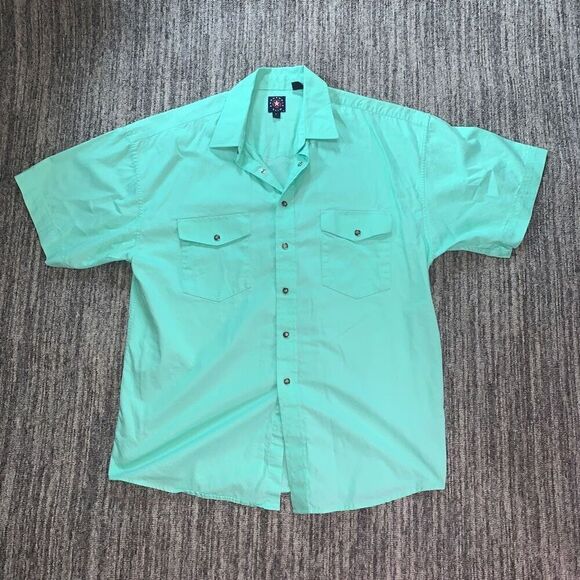 Panhandle Slim Men’s Size Large Casual Button Down‎ Shirt Blue Short Sleeve - Picture 1 of 6